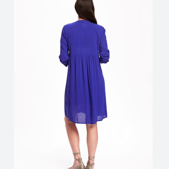 Old Navy Blue Pintuck Babydoll Swing Dress Boho Long Sleeve Size S - Picture 5 of 10